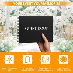 Iconikal Hardcover Guestbook 1,260 Entries Charcoal 10 x 8 inches,