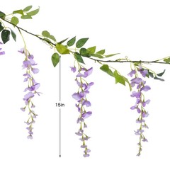 Lvydec Wisteria Artificial Flowers Garland, 4 Pcs Total 28.8ft Light Purple