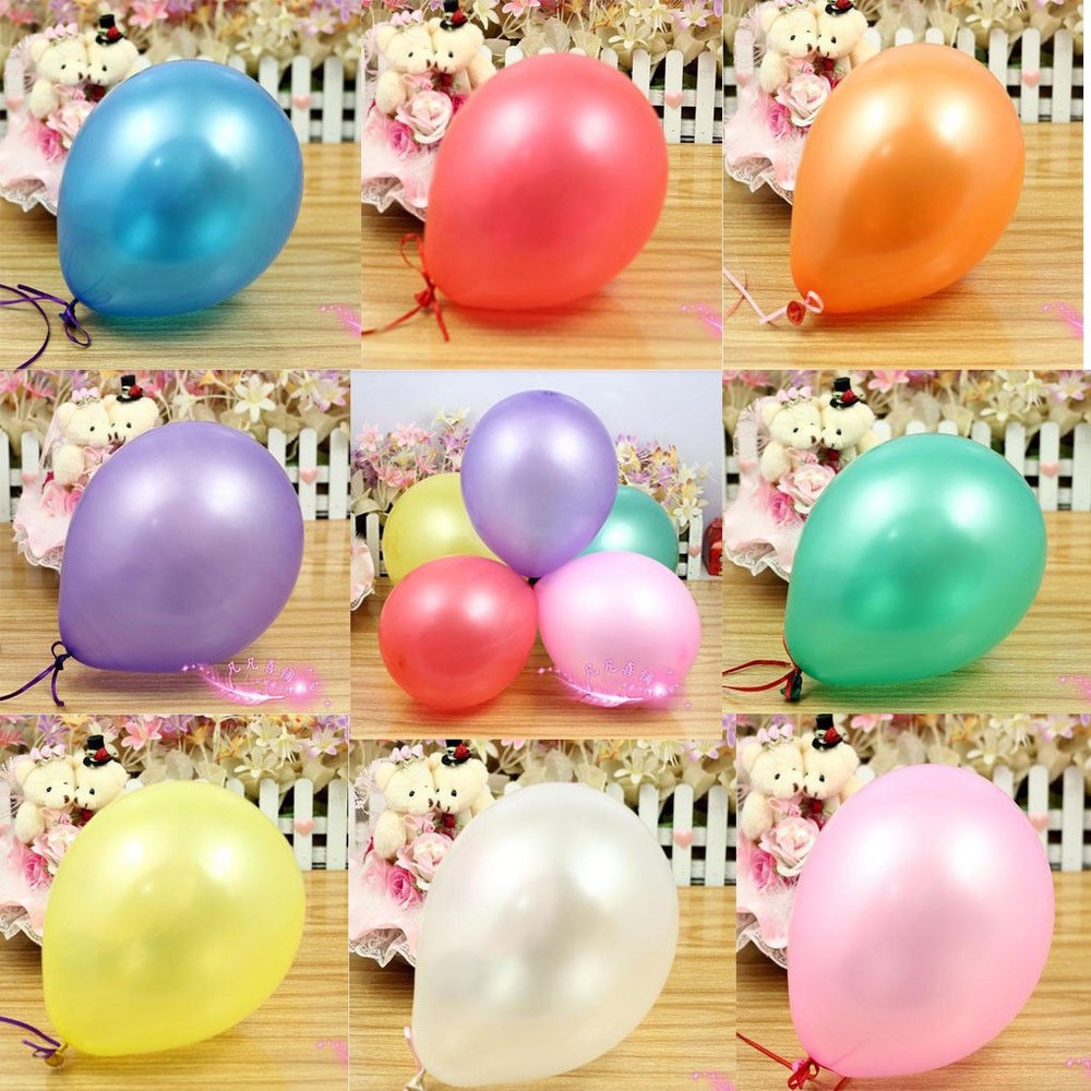 50 Balloons Metallic Peral Latex Balloons Curling Ribbons 50 Meter Birthday Gift