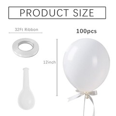 Balloons Latex Birthday Decorations 100 Pack Round Ballons for 12 inch White