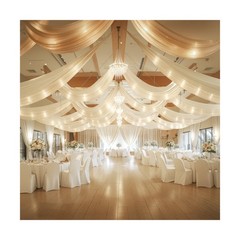 Ivory Ceiling Drapes with Lights String for Weddings, 6 Panels 5ftx20ft Sheer…