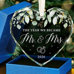 Beautifully Packaged Mr & Mrs 2026 Glass Ornament – Elegant Holiday Decor