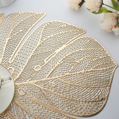 Evevda Gold Leaf Shaped Vinyl Placemats for Dinner Table Set of 8,