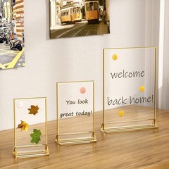 6Pack 5 x 7 Clear Acrylic Wedding Table Number Holder Stands with Gold Border…