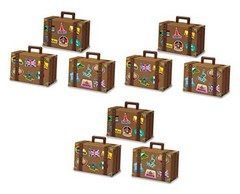 Pack of 9 Luggage Favor Boxes in Brown, World Traveler Suitcase Birthday