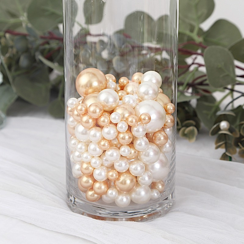 200 Assorted OFF WHITE GOLD Faux PEARL BEADS Vase Fillers DIY Crafts Party Event