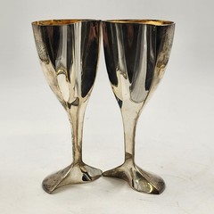 Lenox Silver Heart Goblet Pair Kirk Stieff Wedding Promises Bride Groom w Box