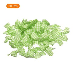 50Pcs Mini Gingham Ribbon Bow Checkered Ribbon Bows Light Green and White