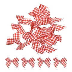 10Pcs Mini Gingham Ribbon Bow 1.5″ Checkered Fabric Satin Red and White