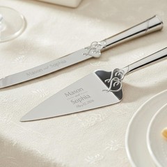 Personalized True Love Silver Wedding Cake Cutting Set Custom Engraved Wedding