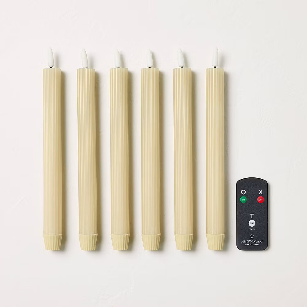 6pk 10″ Ribbed Flameless Taper Candles Cream – Hearth & Hand with
