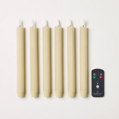 6pk 10″ Ribbed Flameless Taper Candles Cream – Hearth & Hand with
