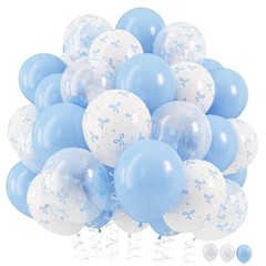 Blue Bow Balloons, 12 Inch Pastel Light Blue 12 inch 35pcs Blue White