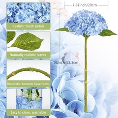 pcs Hydrangea，Artificial Hydrangea Flowers，Latex Real Touch 3 Blue