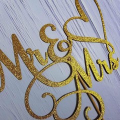 Gold Glitter Mr and Mrs Cake Topper for Weddings and Engagements