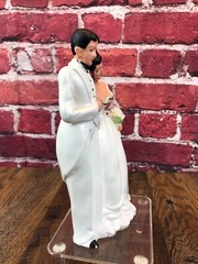 RARE Vintage 1950’s Porcelain WEDDING CAKE TOPPER BRIDE & GROOM Both In WHITE 7″