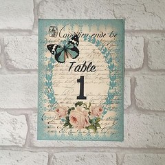 Vintage Style Wedding Table Numbers Names Cards – Shabby Chic Blue Butterfly