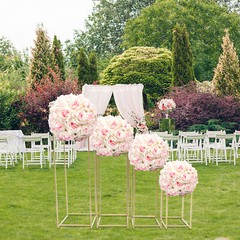 4PCS Wedding Flower Floor Stands Set Gold Column Cube Shape Metal Flower Stand