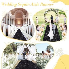 OMKSIH Black Aisle Runner for Wedding Ceremony 2FTx15FT Sequin Aisle Runner W…