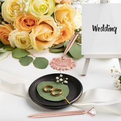1 Pcs Hollow Round Pen Holder Signing Pen Set Big Crystal Diamond, Rose Gold
