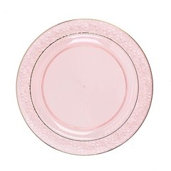 30 BLUSH 7.5″ Round Salad PLATES Hammered GOLD Trim Party Wedding Supplies