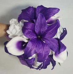 Purple White Rose Tiger Lily Bridal Wedding Bouquet Accessories