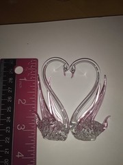 Vintage Hand Blown Glass Swans Birds Wedding Cake Topper on Mirror EUC