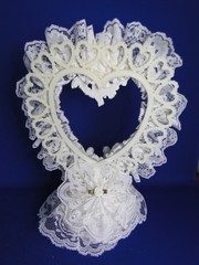 New Elegant Wedding Caketopper with Love Doves , lacy heart background #268