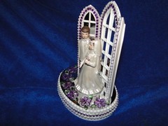 New Chapel Church Mirrored Windows Cake topper with Bride & Groom & Purple Decor