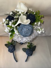 Forever Denim Rose Bridal Bouquet Corsage Boutonnière Wedding Anniversary