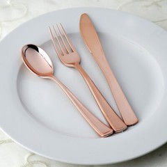 Plastic Rose Gold FORKS SPOONS KNIVES SET Disposable TABLEWARE Wedding Party