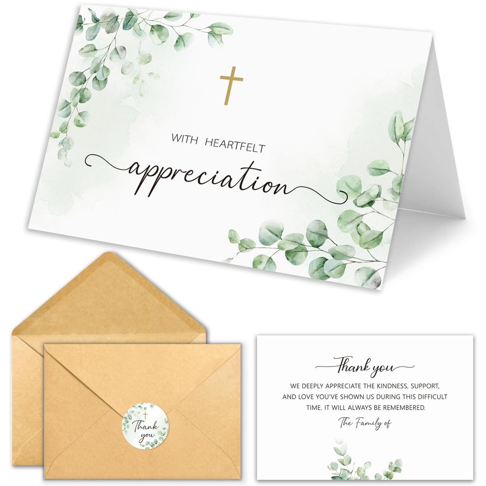 25 Pcs Funeral Thank You Cards with Envelopes, Bulk 4×6 Sympathy Card Water