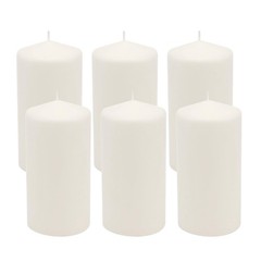 6 Count Tall 3 x 6 Inch 65 Hour Long Burning Unscented White Wax Pillar Candles