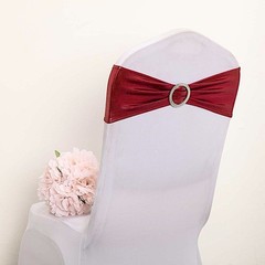10 Burgundy Metallic Spandex Chair Sashes Silver Buckles Wedding Decorations