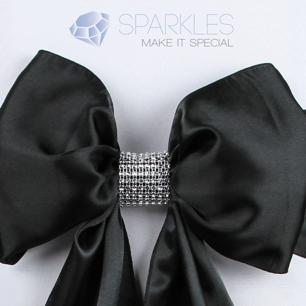 100 Rhinestone Bow Covers – 8 Row – silver wedding chair sash napkin rings