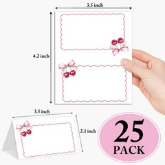 25 PCS Cherry Bow Wave Place Cards Tent Name Table Setting Food Label 031