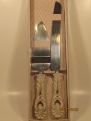 Wedding or Party Antique Ivory Country Chic Cake Knife and Server Set.