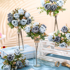 Blue Rose Centerpiece Decor – 10 Sets with Mason Jars for Weddings & Events