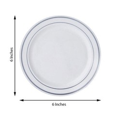 Plastic WHITE with Silver Rim 6″ PLATES Disposable Party Wedding WHOLESALE
