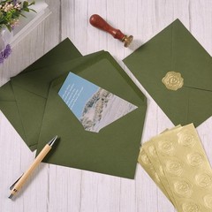50 Pack A7 Colorful 5×7 Envelopes V Flap 5.24 x 7.24 inches, Olive Green