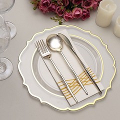 20 CLEAR 10.5″ Round Plastic Dinner Plates GOLD Scalloped Rim Events
