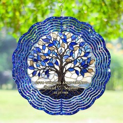 Personalized 65th Wedding Anniversary Wind Spinner Blue Sapphire Garden Decor