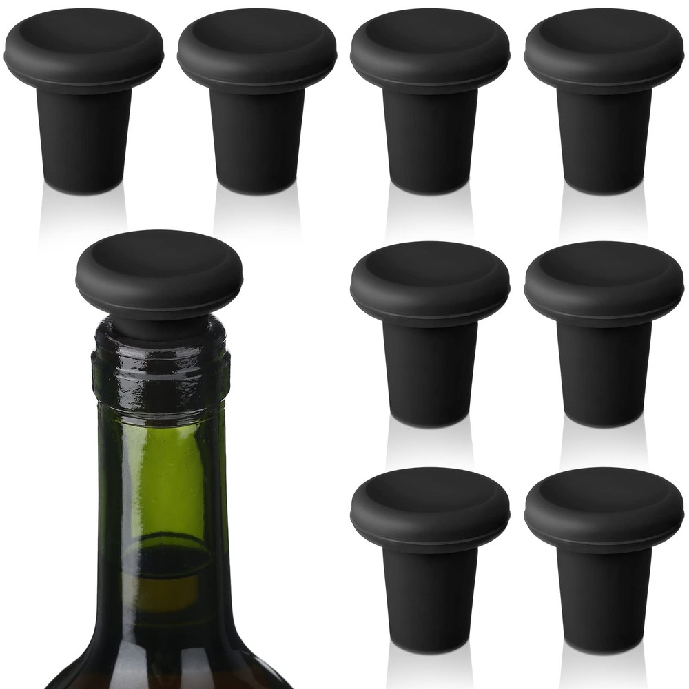 Yookeer 8 Pcs Wine Stoppers Silicone Beer Bottle Sealer Glass Black