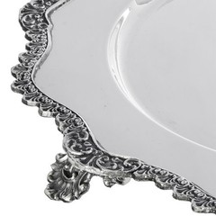 Silver-Plated Brass Decorative Tray with Ornate Border