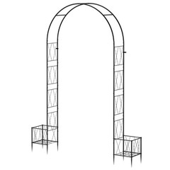 Garden Arch Arbor Trellis with Planter Boxes 8.2 Ft Metal Black