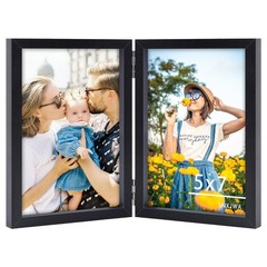 5×7 Picture Frames Double Black Photo Frame Folding Vertical Stand Display Si…