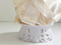 Vintage ‘60s Bride & Groom Cake Topper–Cotton Flowers, Ribbon, Lace, Plastic