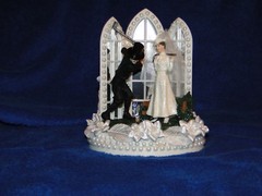 New Vintage Bridal Couple Golfers with Chapel Church Mirror Windows Caketopper