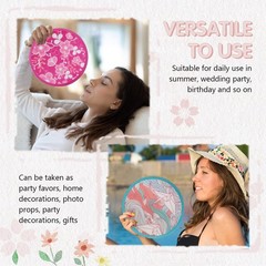 Marsui 12 Pcs Japanese Round Foldable Hand Fan Yellow, Green, Pink and Blue