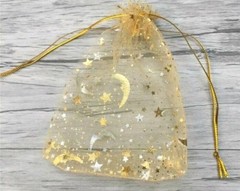 10 Moon Star Organza Gift Bags Wedding Jewelry Drawstring Xmas-3.54″ x 2.76″ Yel